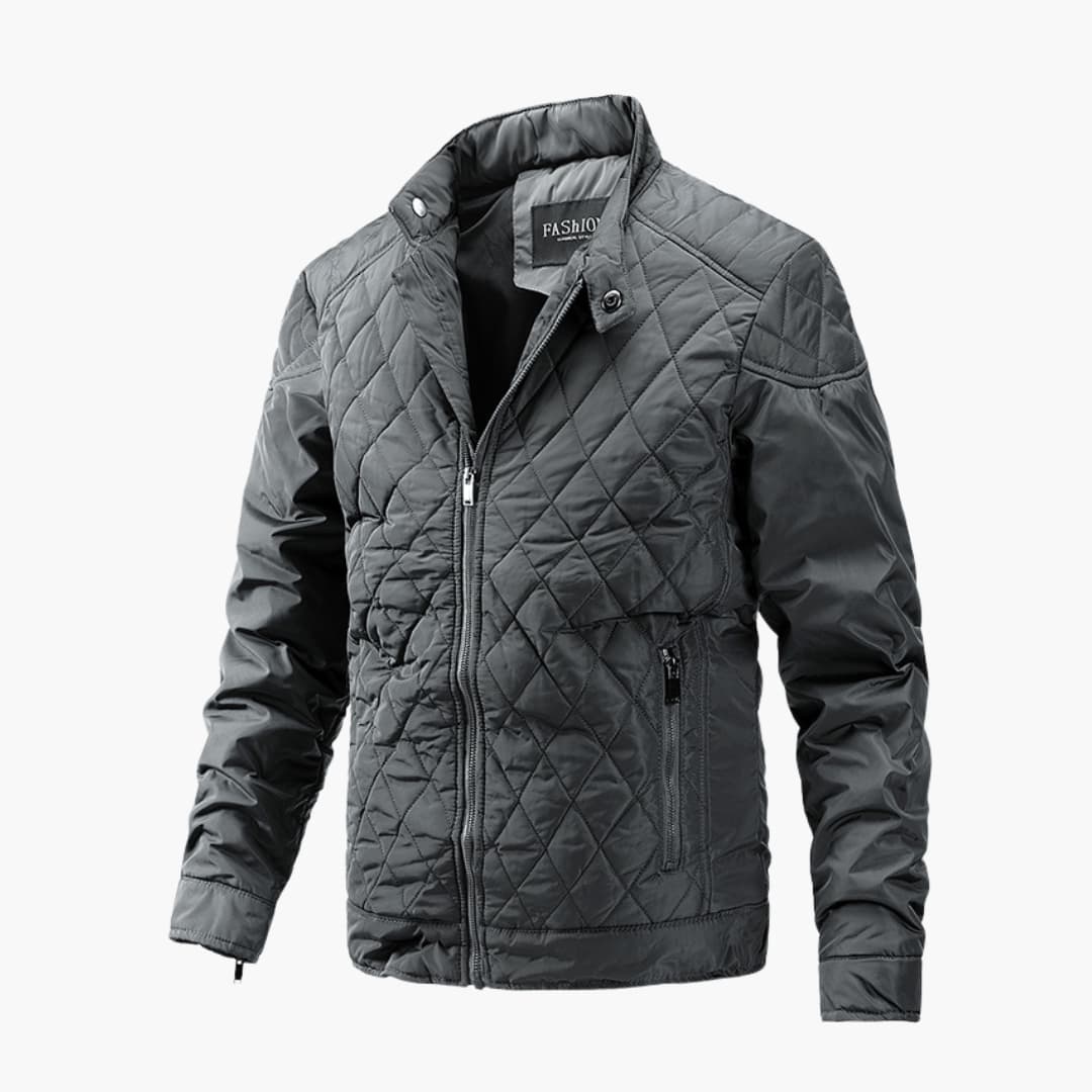 Men's Quilted Winter Jacket - Windproof Warmth - Grey