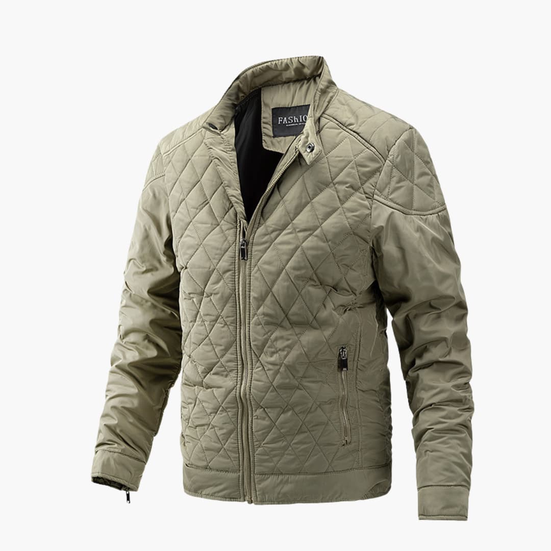 Men's Quilted Winter Jacket - Windproof Warmth - Khaki