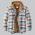 Men's Quilted Winter Jacket with Hood - Plaid Pattern