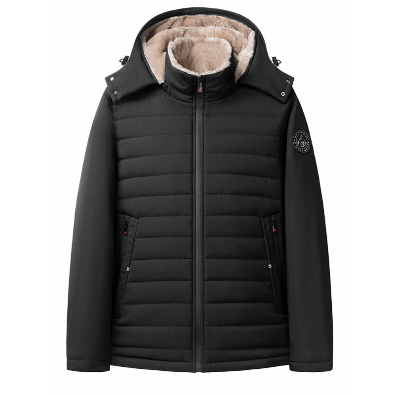 Men's Quilted Winter Jacket with Hood - Warm Puffer Coat