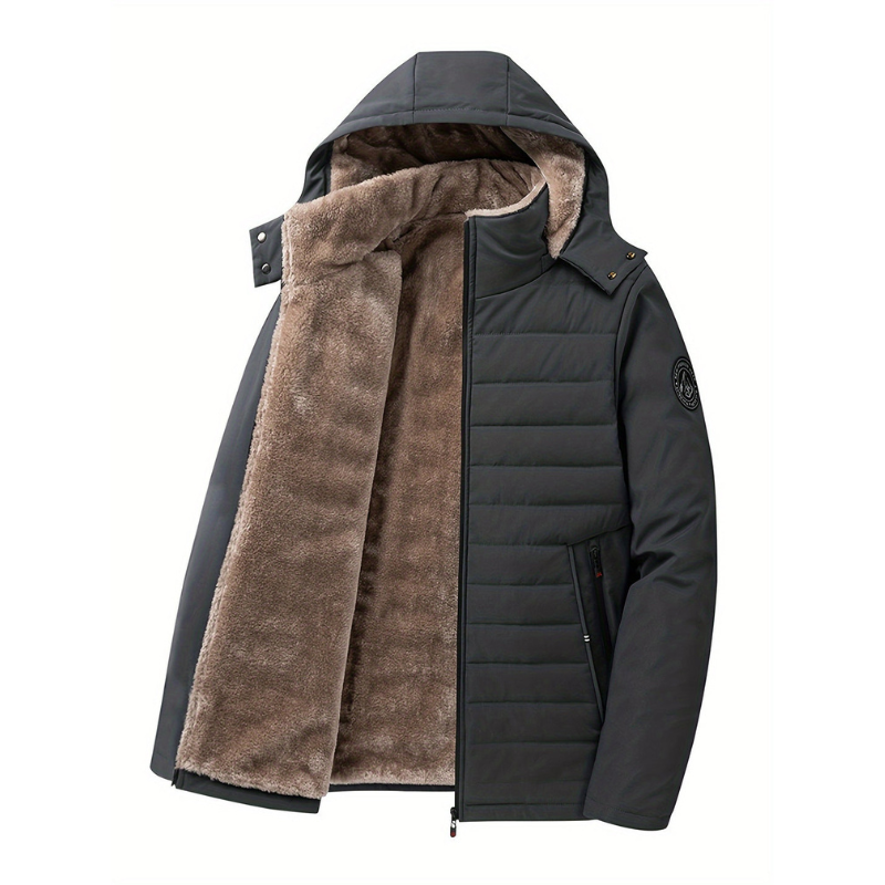 Men's Quilted Winter Jacket with Hood - Warm Puffer Coat - Grey
