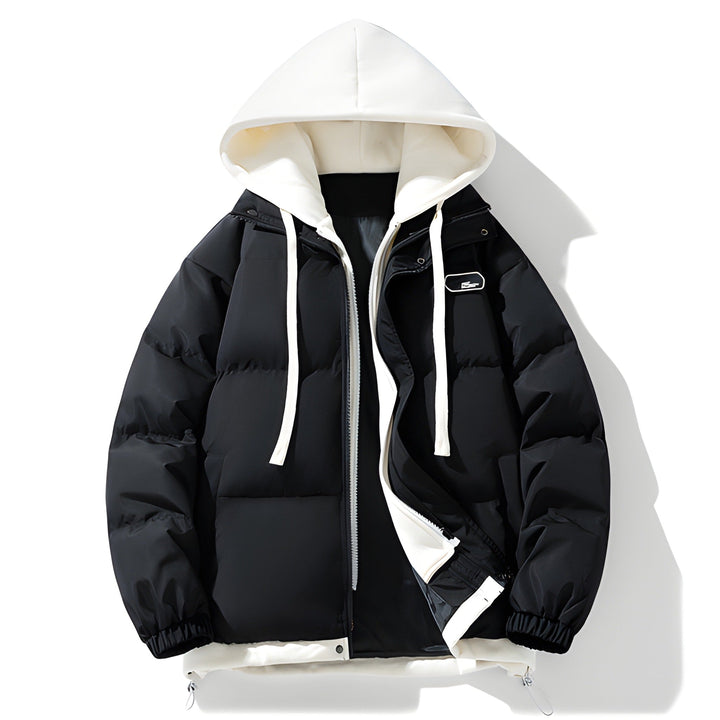 Men's Quilted Winter Jacket with Hood - Warm & Stylish - Black
