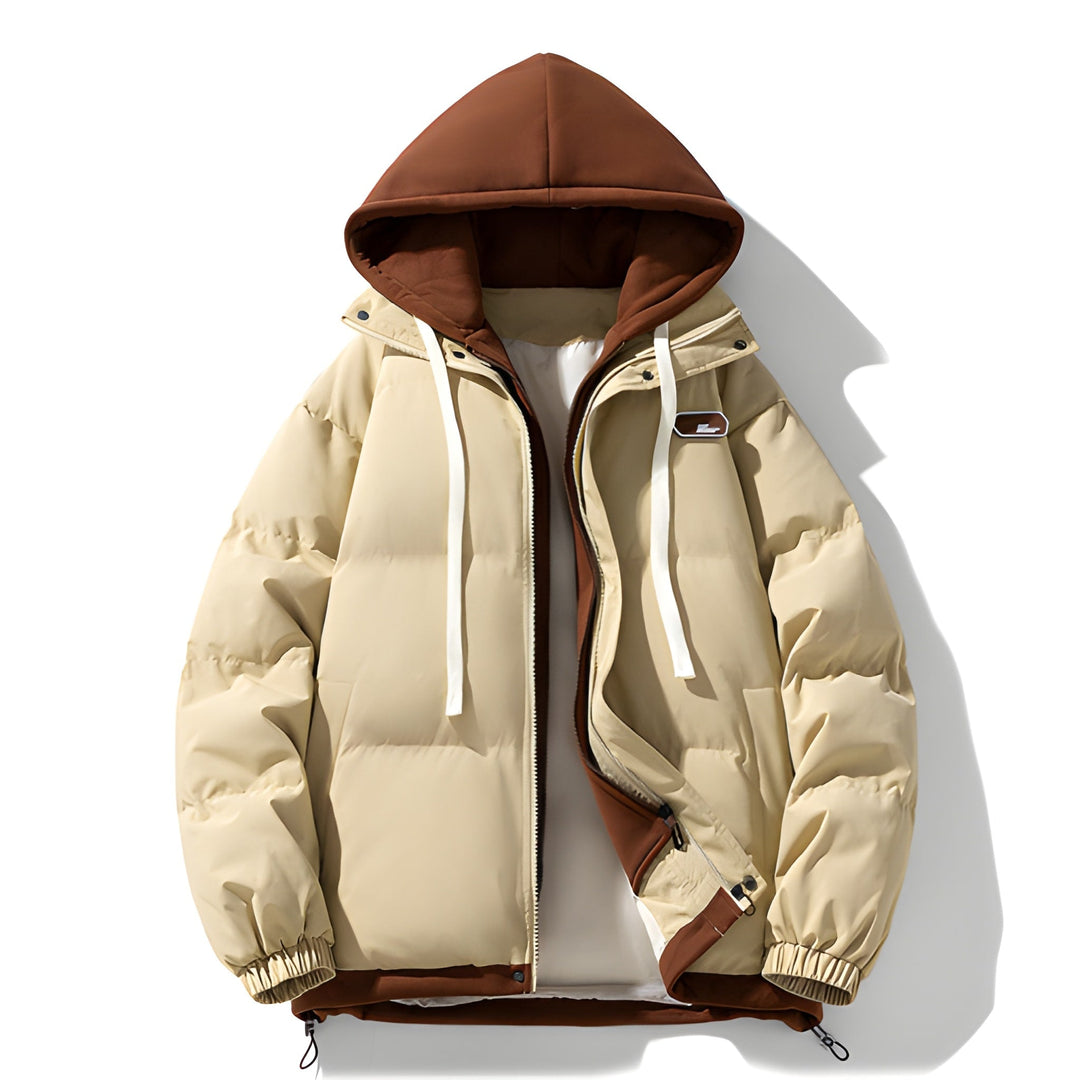 Men's Quilted Winter Jacket with Hood - Warm & Stylish - Khaki
