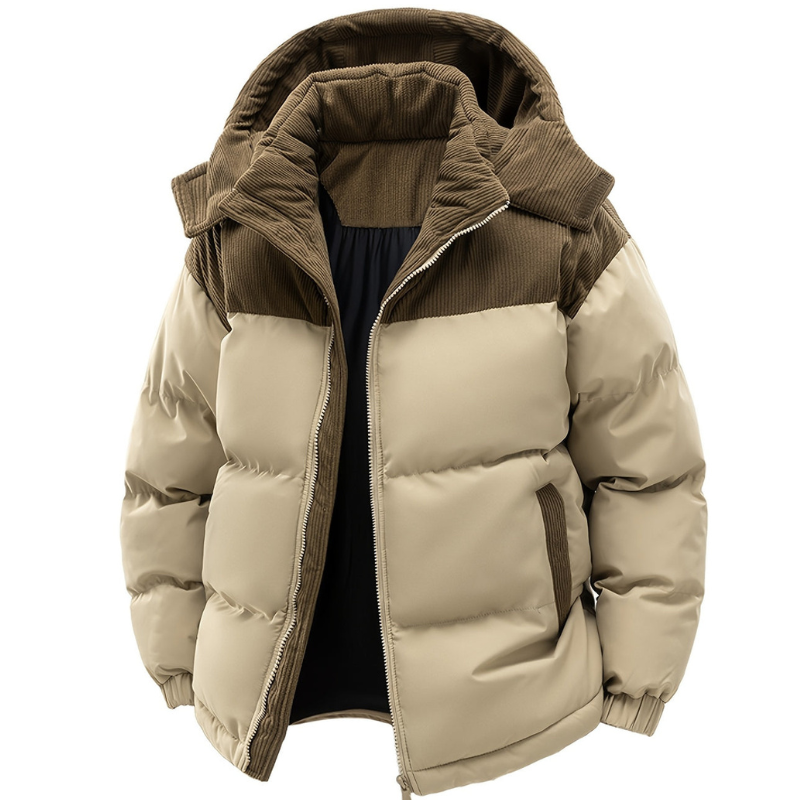 Men's Quilted Winter Jacket with Hood – Warm & Windproof - Khaki