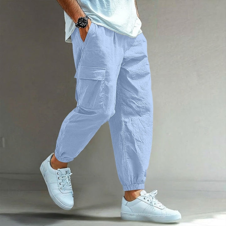 Men's Relaxed Cargo Pants in blue, Elastic Waist Drawstring