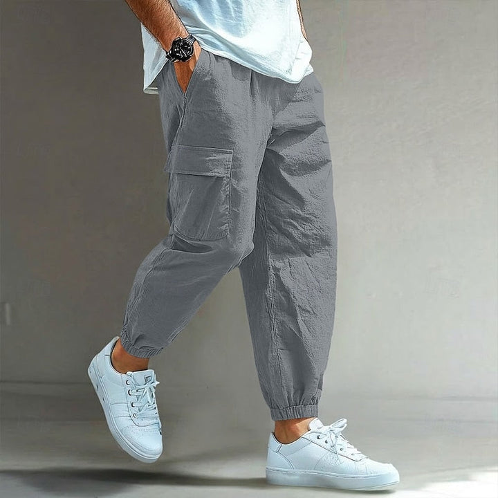 Men's Relaxed Cargo Pants in grey, Elastic Waist Drawstring
