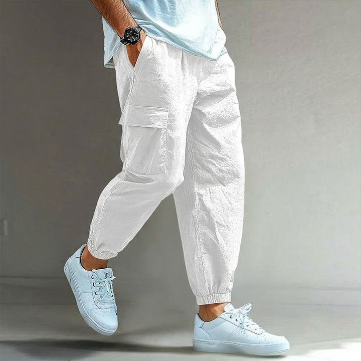 Men's Relaxed Cargo Pants in white, Elastic Waist Drawstring