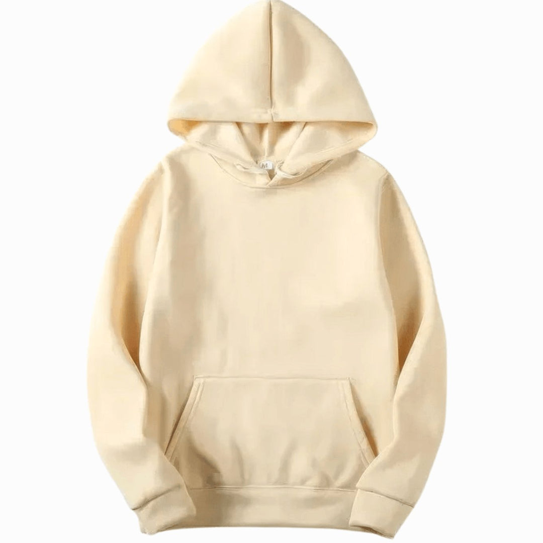 Men's Relaxed-Fit Pullover Hoodie in beige, Plain Layering Essential