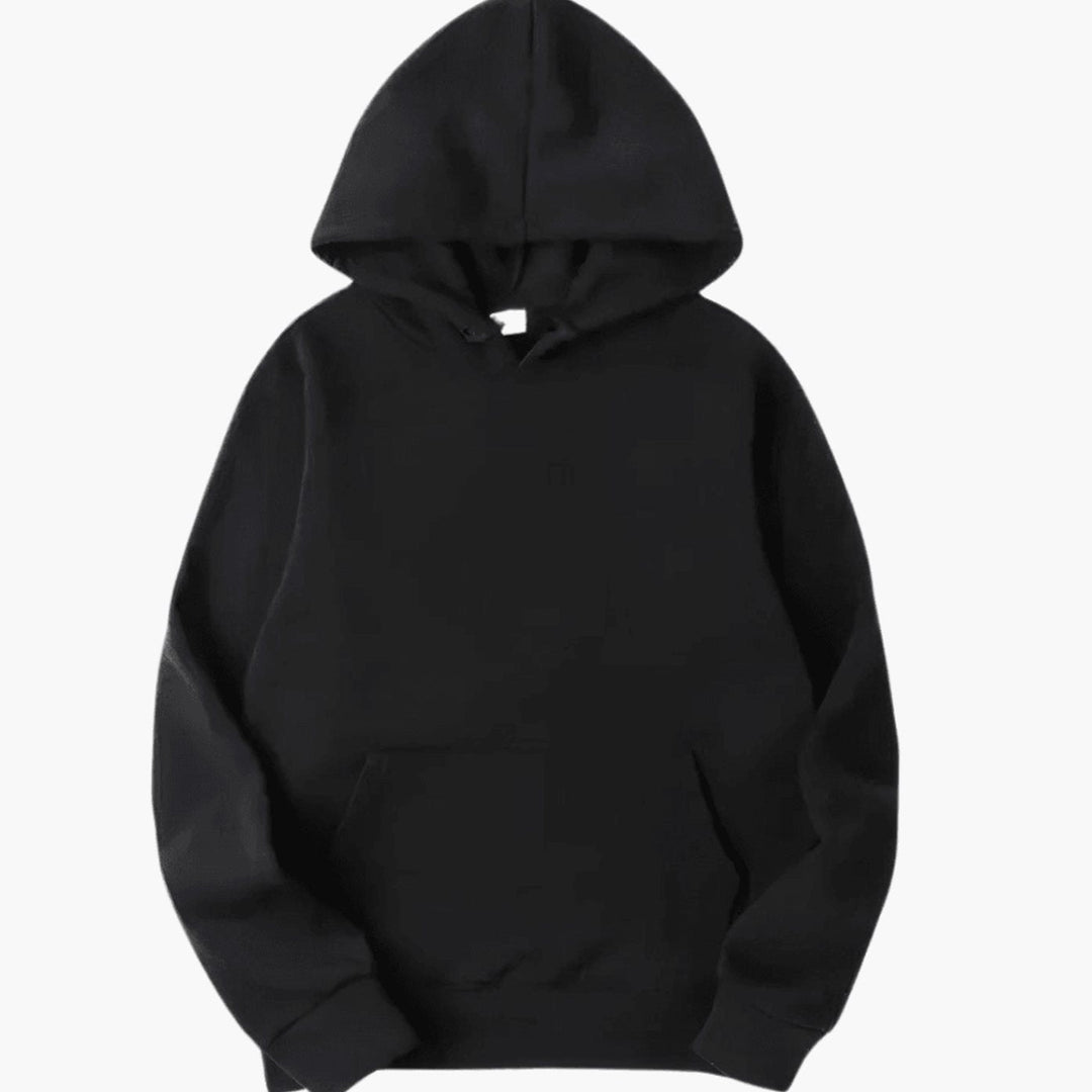 Men's Relaxed-Fit Pullover Hoodie in black, Plain Layering Essential