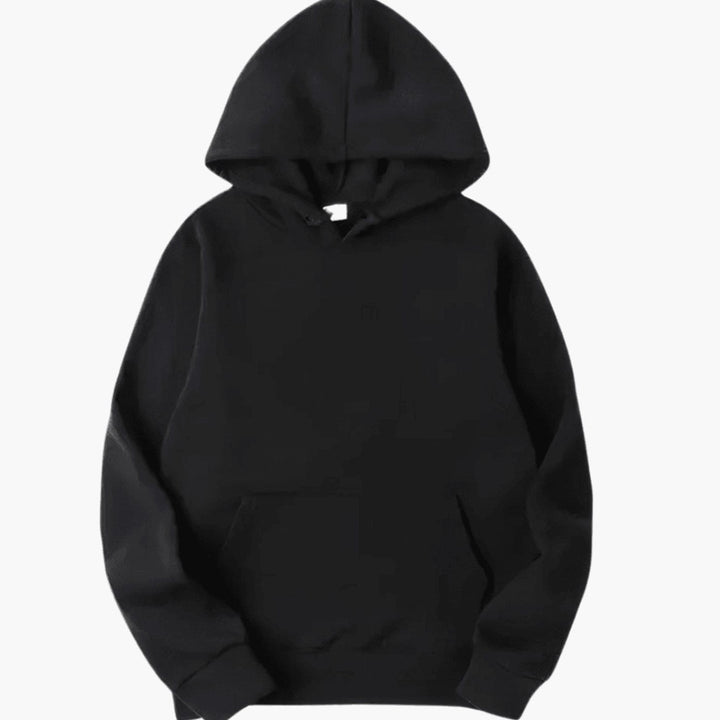 Men's Relaxed-Fit Pullover Hoodie in black, Plain Layering Essential