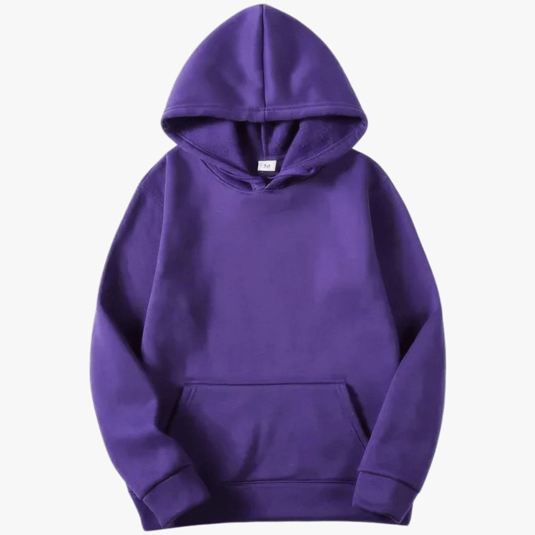 Men's Relaxed-Fit Pullover Hoodie in purple, Plain Layering Essential