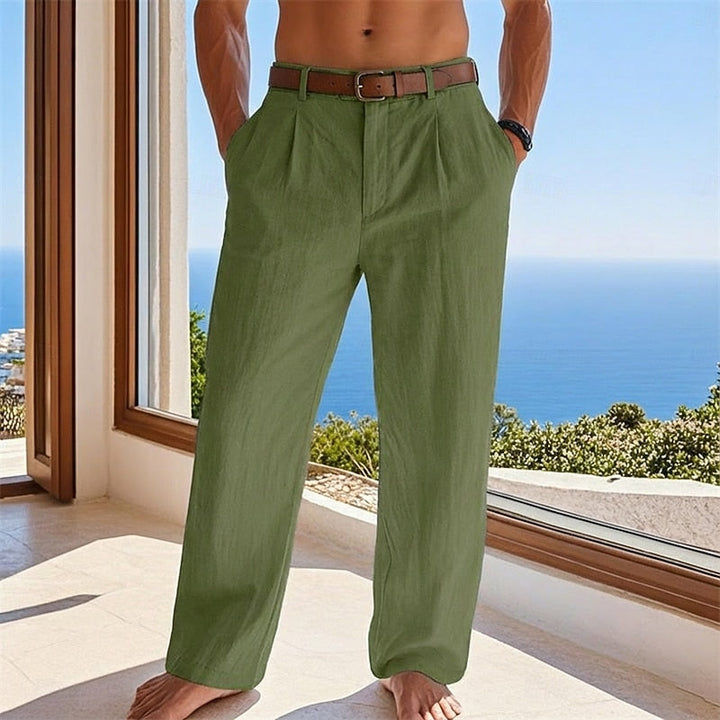Men's Relaxed Linen Pants in army green, Summer Casual