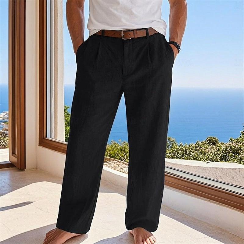 Men's Relaxed Linen Pants in black, Summer Casual