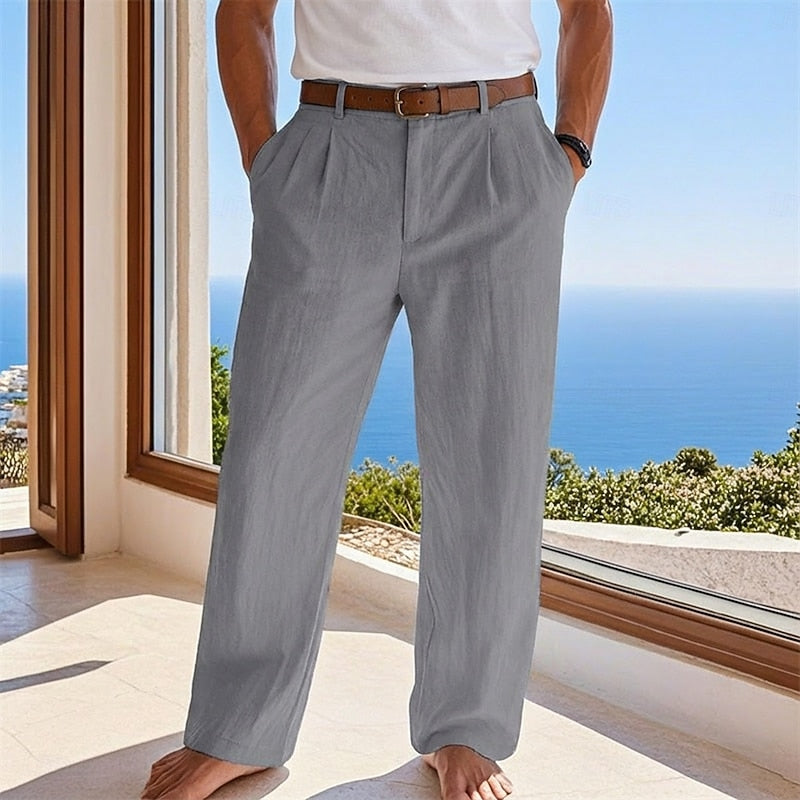 Men's Relaxed Linen Pants in grey, Summer Casual
