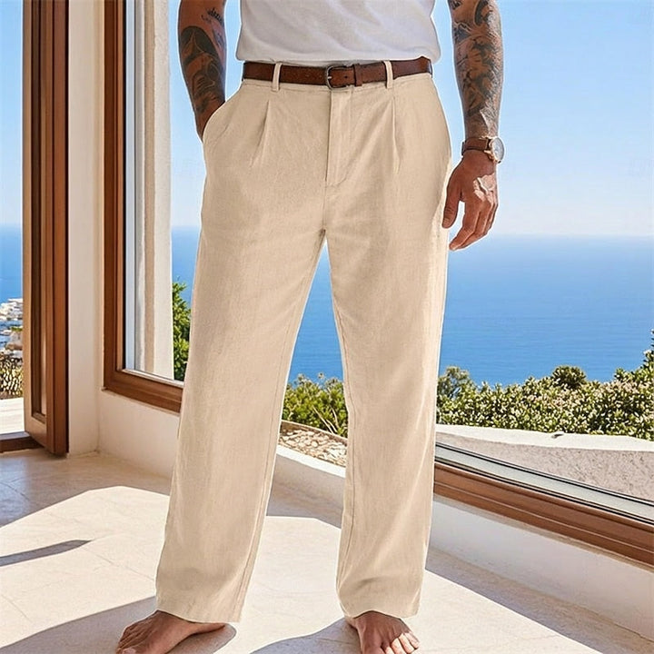 Men's Relaxed Linen Pants in khaki, Summer Casual