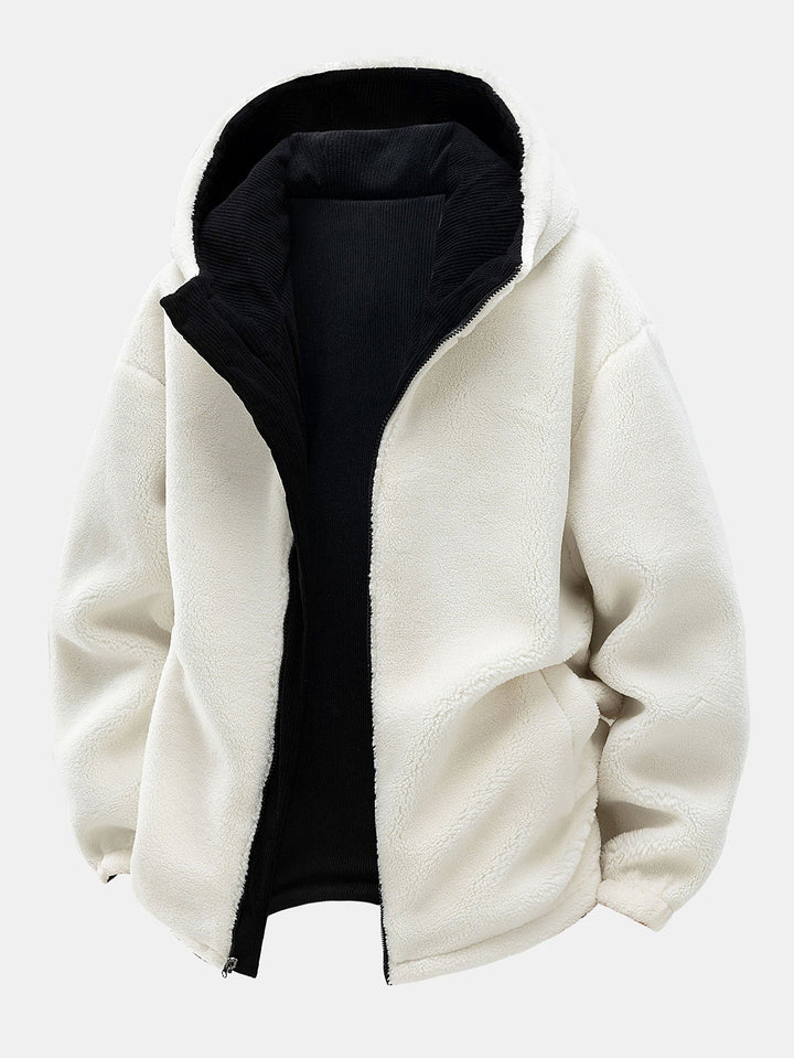 Men's Reversible Corduroy Hooded Jacket – Relaxed Fit Winter Outerwear