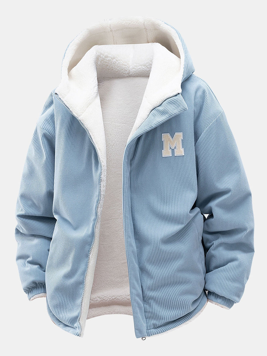 Men's Reversible Corduroy Hooded Jacket – Relaxed Fit Winter Outerwear - Light Blue