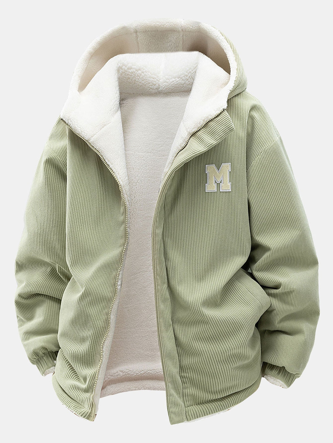 Men's Reversible Corduroy Hooded Jacket – Relaxed Fit Winter Outerwear - Light Green
