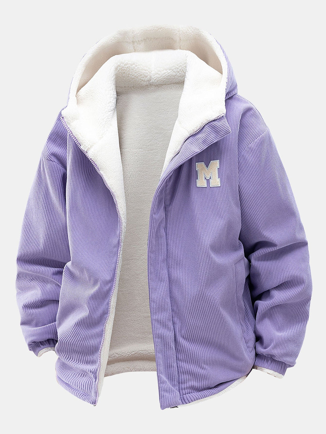 Men's Reversible Corduroy Hooded Jacket – Relaxed Fit Winter Outerwear - Light Purple