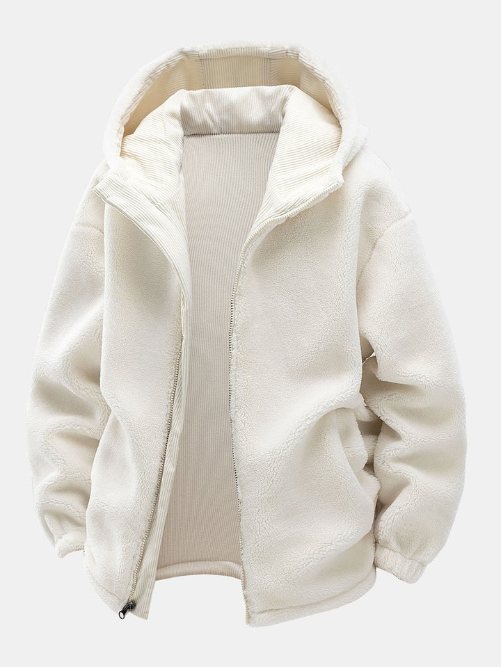 Men's Reversible Corduroy Hooded Jacket – Relaxed Fit Winter Outerwear - Off White