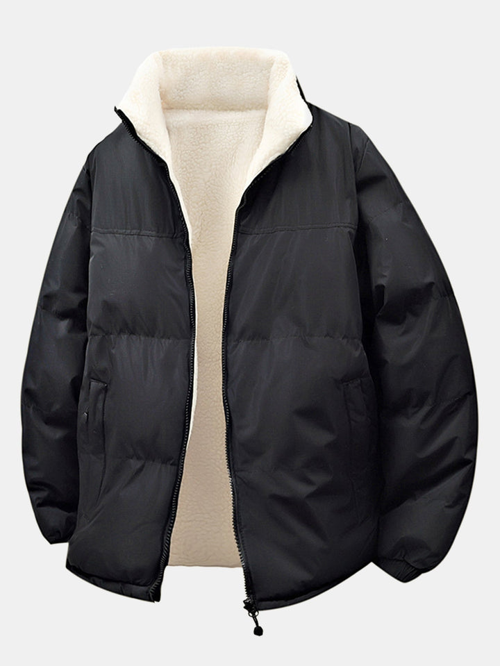 Men's Reversible Teddy Fleece Puffer Jacket – Relaxed Fit - Black