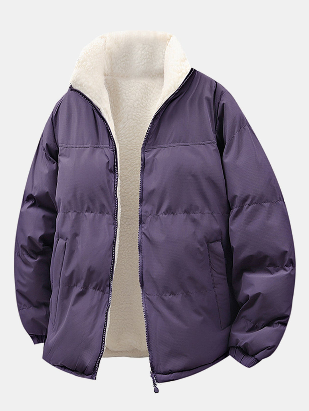 Men's Reversible Teddy Fleece Puffer Jacket – Relaxed Fit - Purple