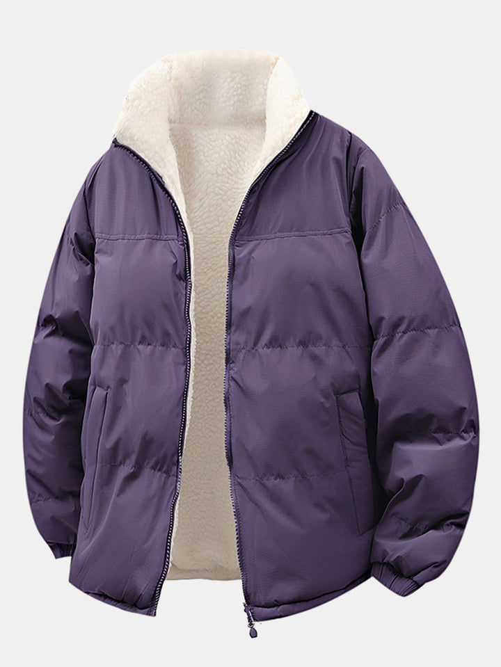 Men's Reversible Teddy Fleece Puffer Jacket – Relaxed Fit - Purple
