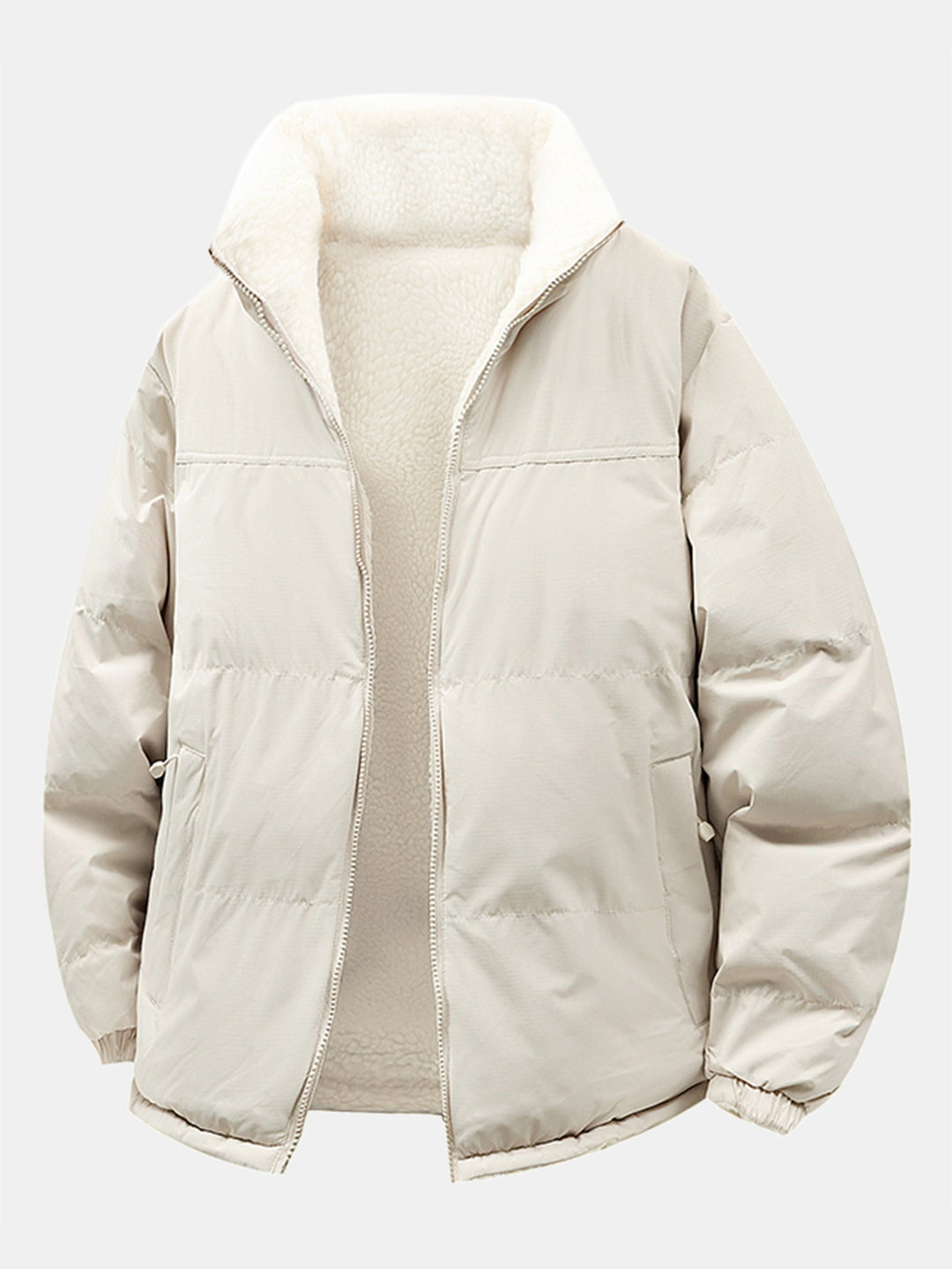 Men's Reversible Teddy Fleece Puffer Jacket – Relaxed Fit - White