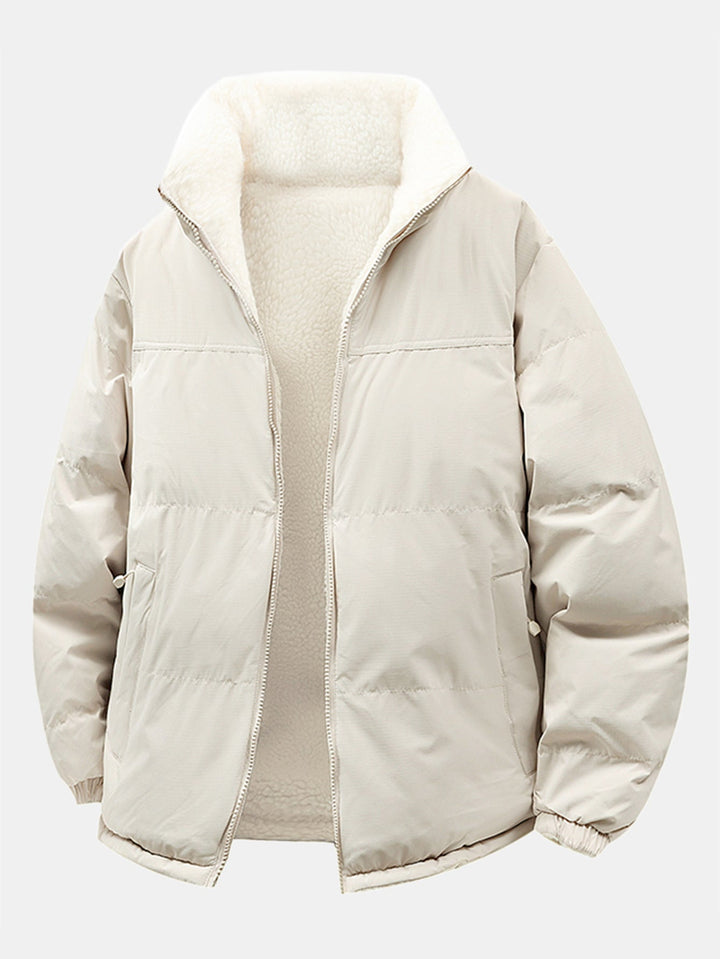 Men's Reversible Teddy Fleece Puffer Jacket – Relaxed Fit - White
