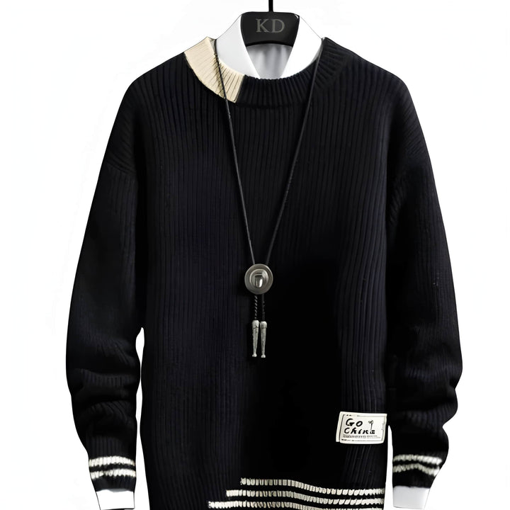 Men's Ribbed Crew Neck Sweater - Classic Knit - Black