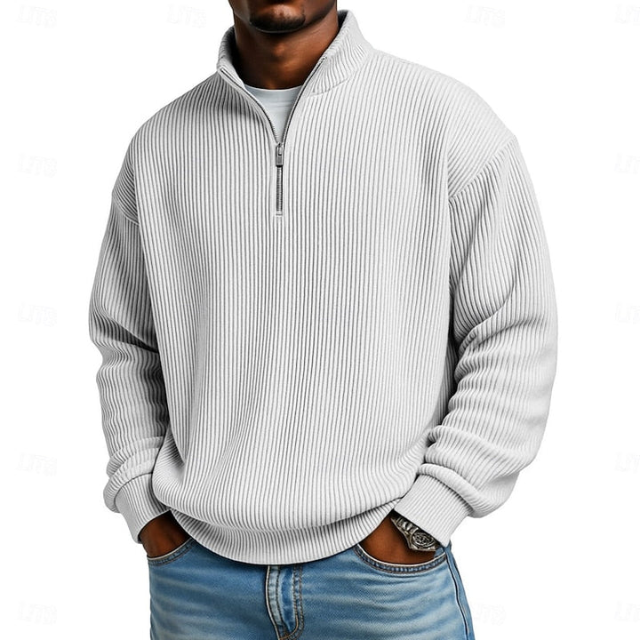 Men's Ribbed Quarter-Zip Pullover - Relaxed Comfort Layer