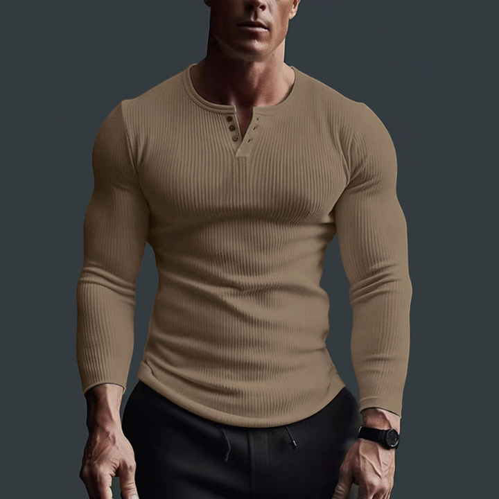 Men's Ribbed Slim Fit Shirt - Modern Casual Style - Khaki