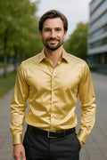 Men's Satin Dress Shirt - Slim Fit Long Sleeve