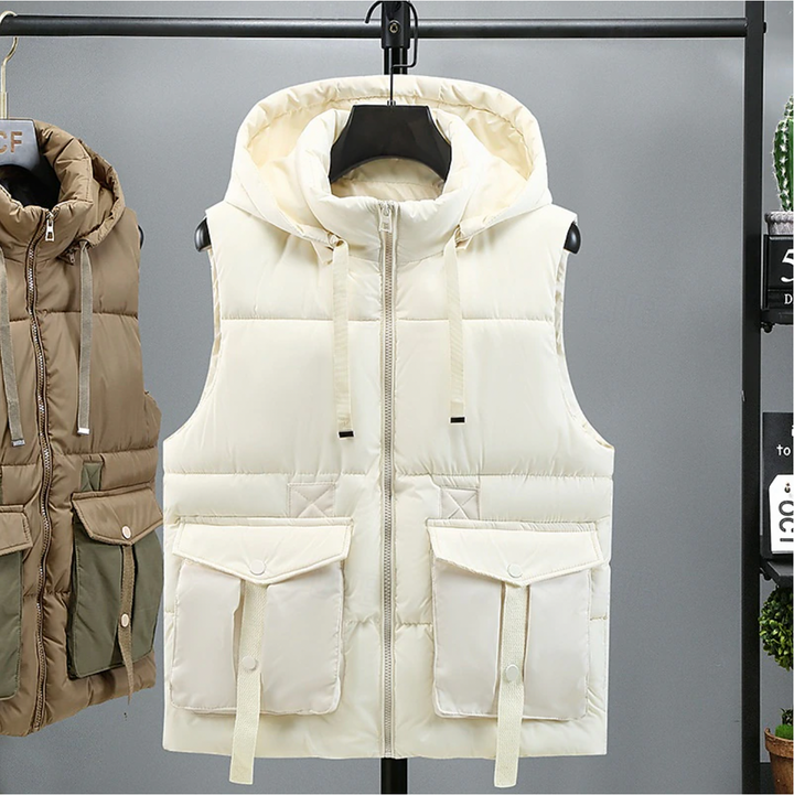 Men's Sleeveless Puffer Vest with Removable Hood - White