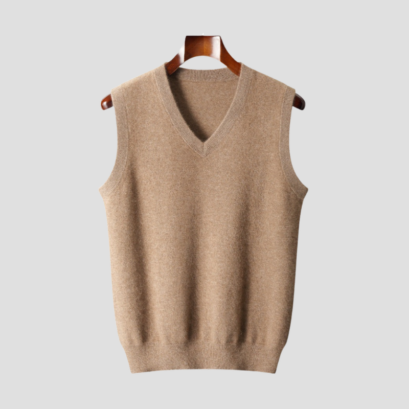 Men's Sleeveless V-Neck Vest - Classic Knit - Beige