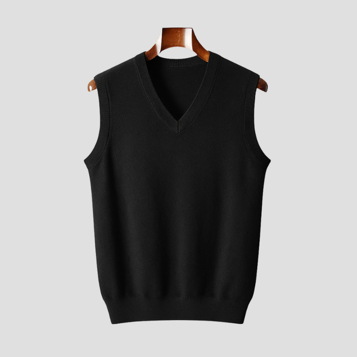 Men's Sleeveless V-Neck Vest - Classic Knit - Black
