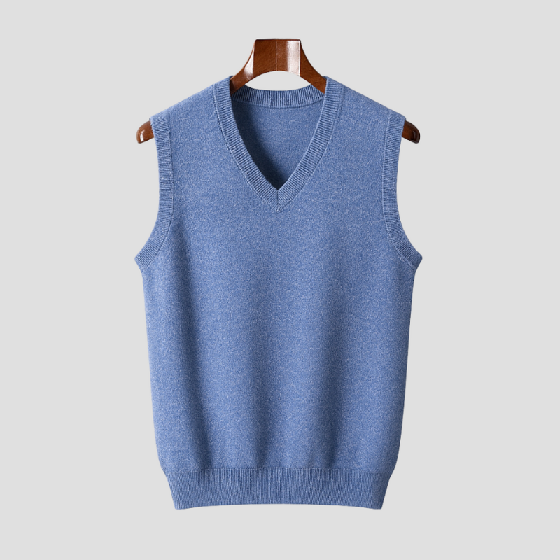 Men's Sleeveless V-Neck Vest - Classic Knit - Blue