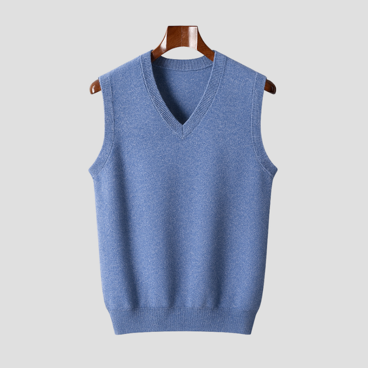 Men's Sleeveless V-Neck Vest - Classic Knit - Blue