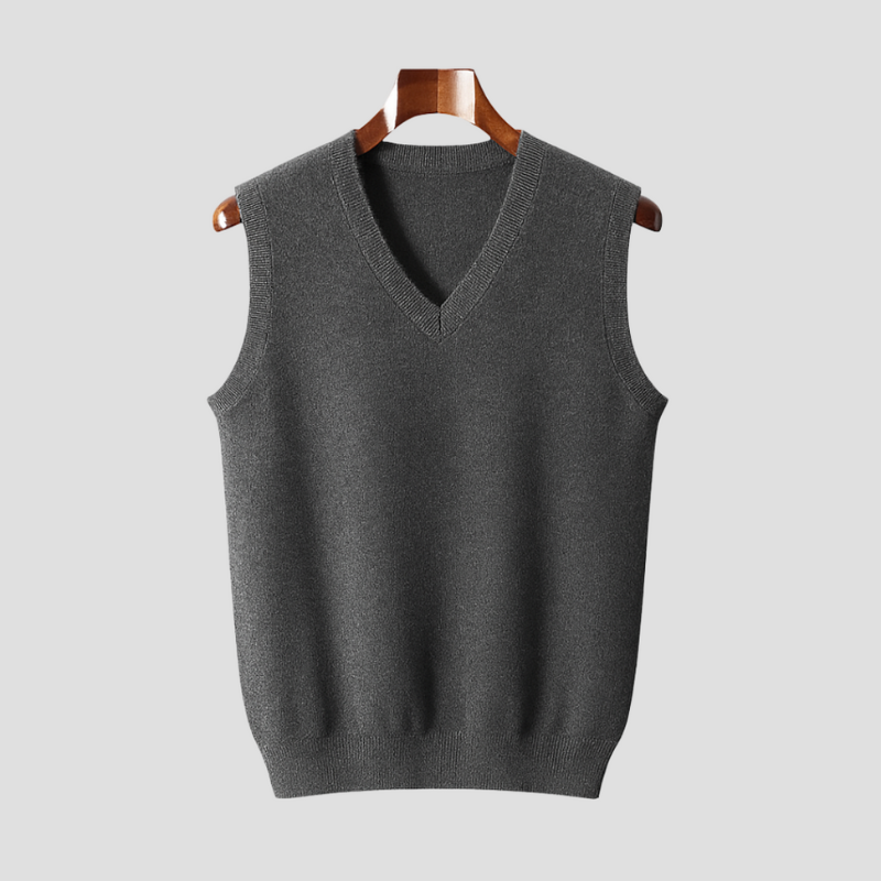 Men's Sleeveless V-Neck Vest - Classic Knit - Charcoal