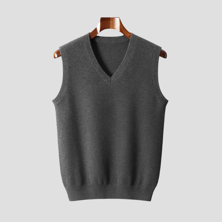 Men's Sleeveless V-Neck Vest - Classic Knit - Charcoal