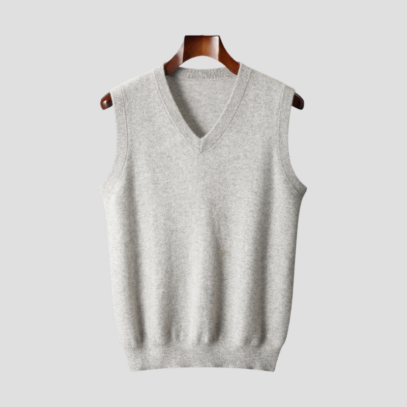 Men's Sleeveless V-Neck Vest - Classic Knit - Grey