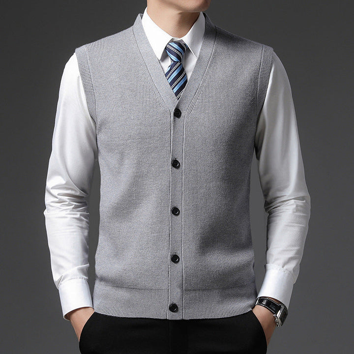 Men's Sleeveless V-Neck Vest - Slim Fit Button Closure - Grey