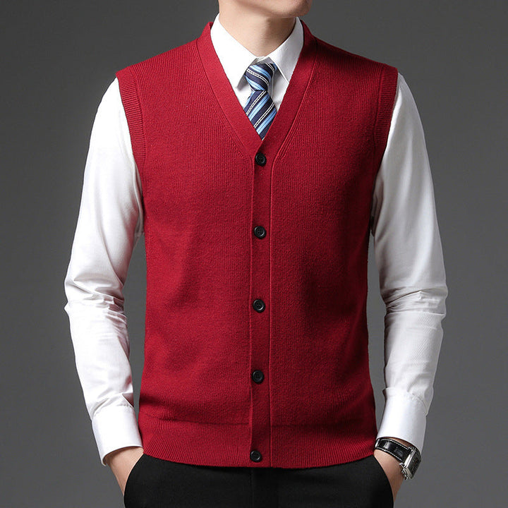 Men's Sleeveless V-Neck Vest - Slim Fit Button Closure - Red