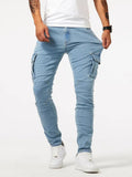 Men's Slim Fit Cargo Jeans - Multiple Pockets & Stretch