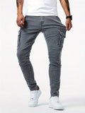 Men's Slim Fit Cargo Jeans - Multiple Pockets & Stretch