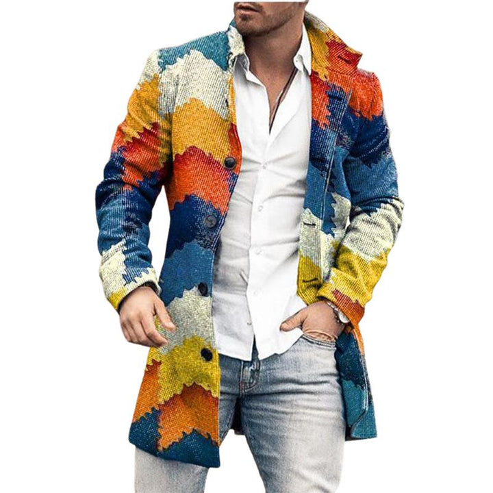 Men's Slim Fit Coat - Multi-Color Button Front - Blue