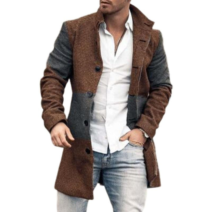 Men's Slim Fit Coat - Multi-Color Button Front - Brown