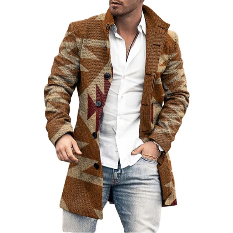 Men's Slim Fit Coat - Multi-Color Button Front - Tan