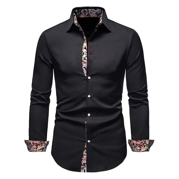 Men's Slim Fit Cotton Shirt - Modern Paisley Print - Black