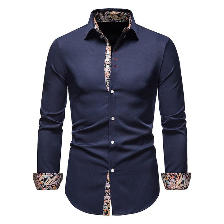 Men's Slim Fit Cotton Shirt - Modern Paisley Print - Blue